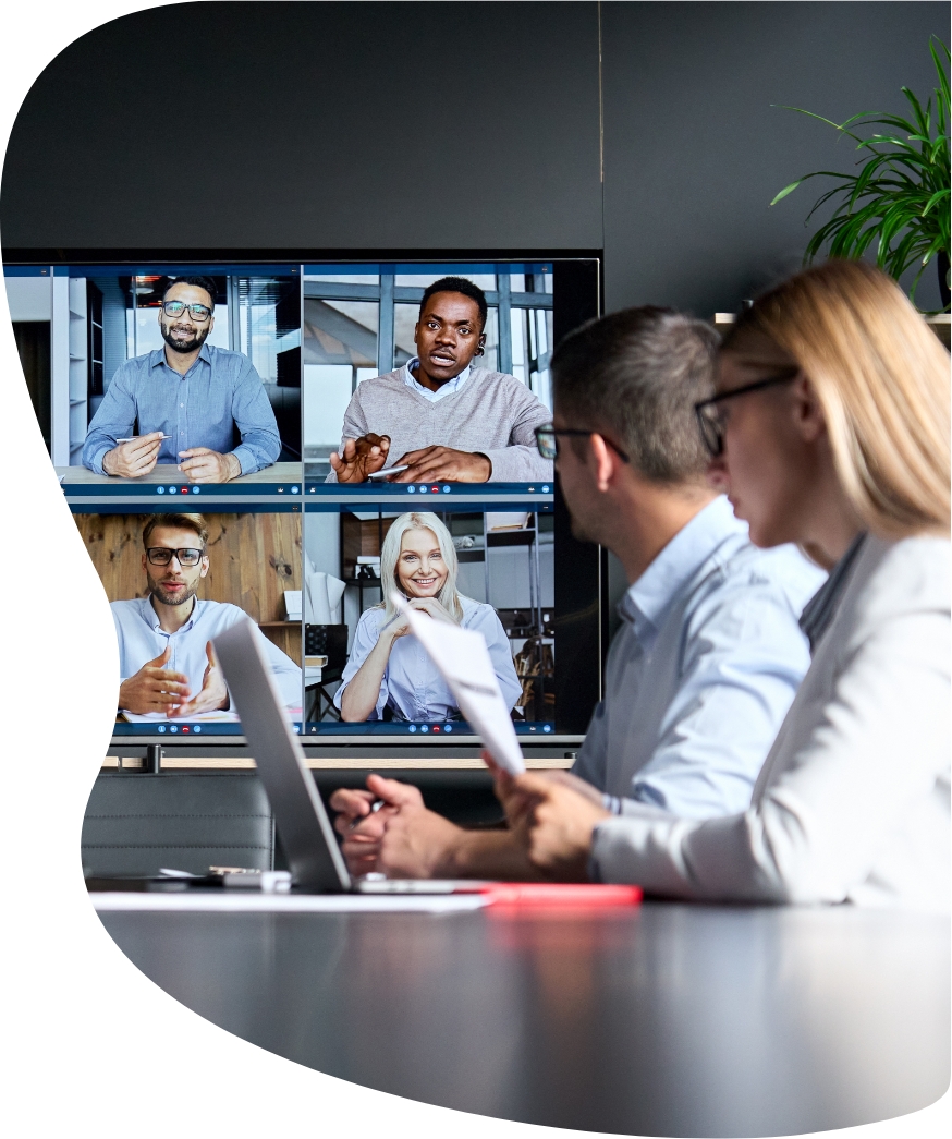 People having a video conference in office